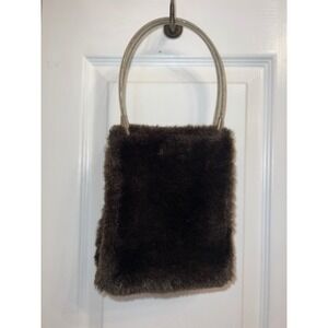 Marlo Brown Faux Fur Mini Bag Silver‎ Wire Handle Handbag